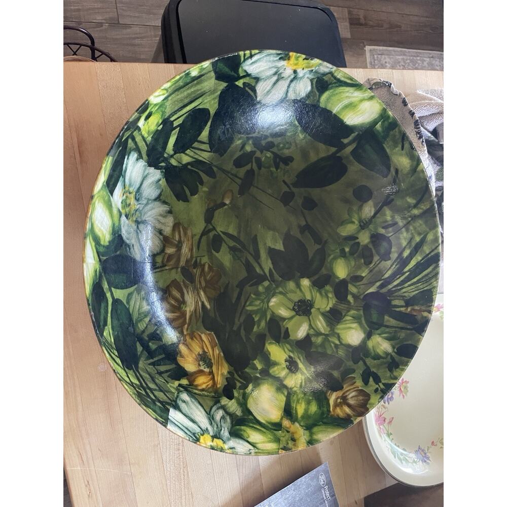 Mid-century Modern 60's Large Floral Fiberglass Serving Bowl Vintage CottageCore